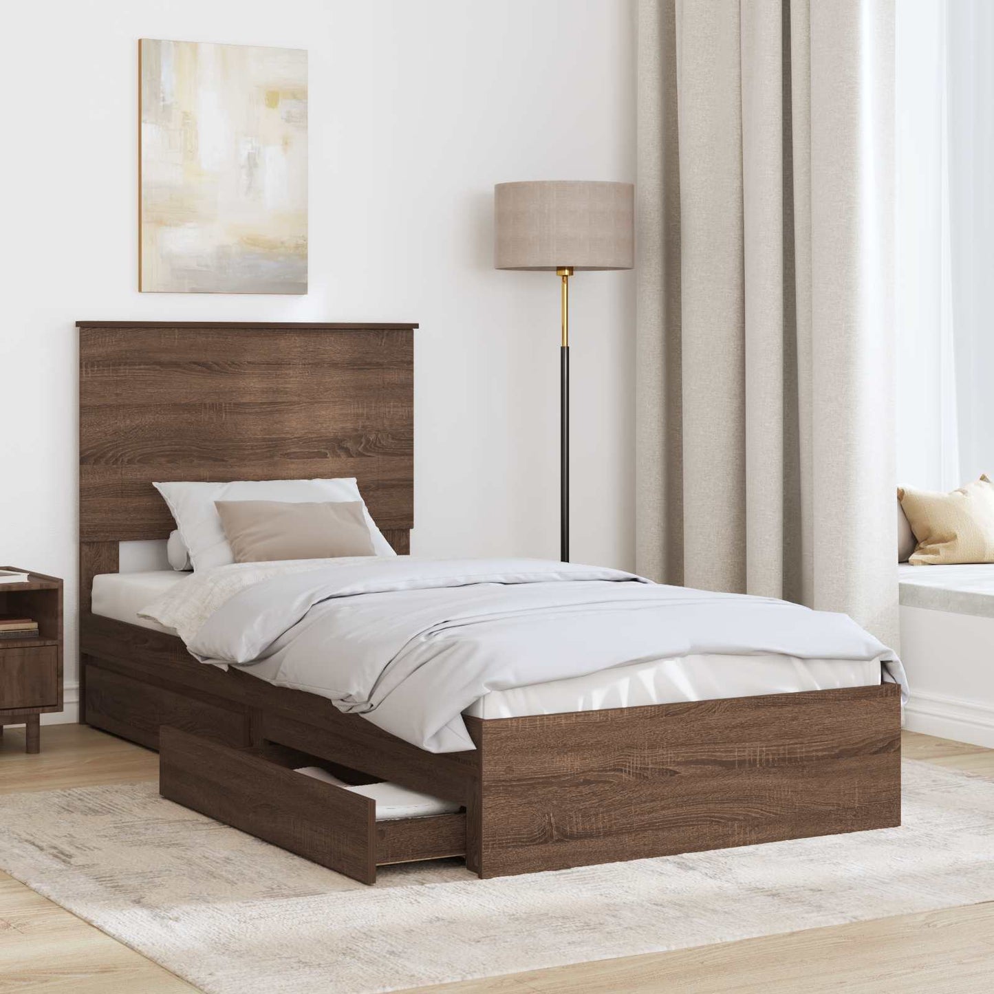 vidaXL Storage Bed with Drawer Brown Oak 75 x 190 cm Engineered Wood