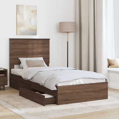vidaXL Storage Bed with Drawer Brown Oak 75 x 190 cm Engineered Wood