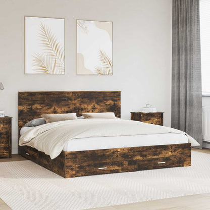 vidaXL Bed Frame with Drawer Smoked Oak 200 x 200 cm Engineered Wood