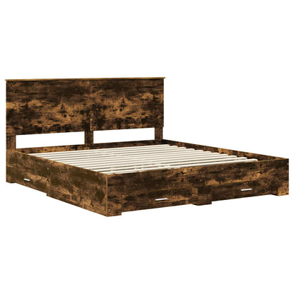 vidaXL Bed Frame with Drawer Smoked Oak 200 x 200 cm Engineered Wood