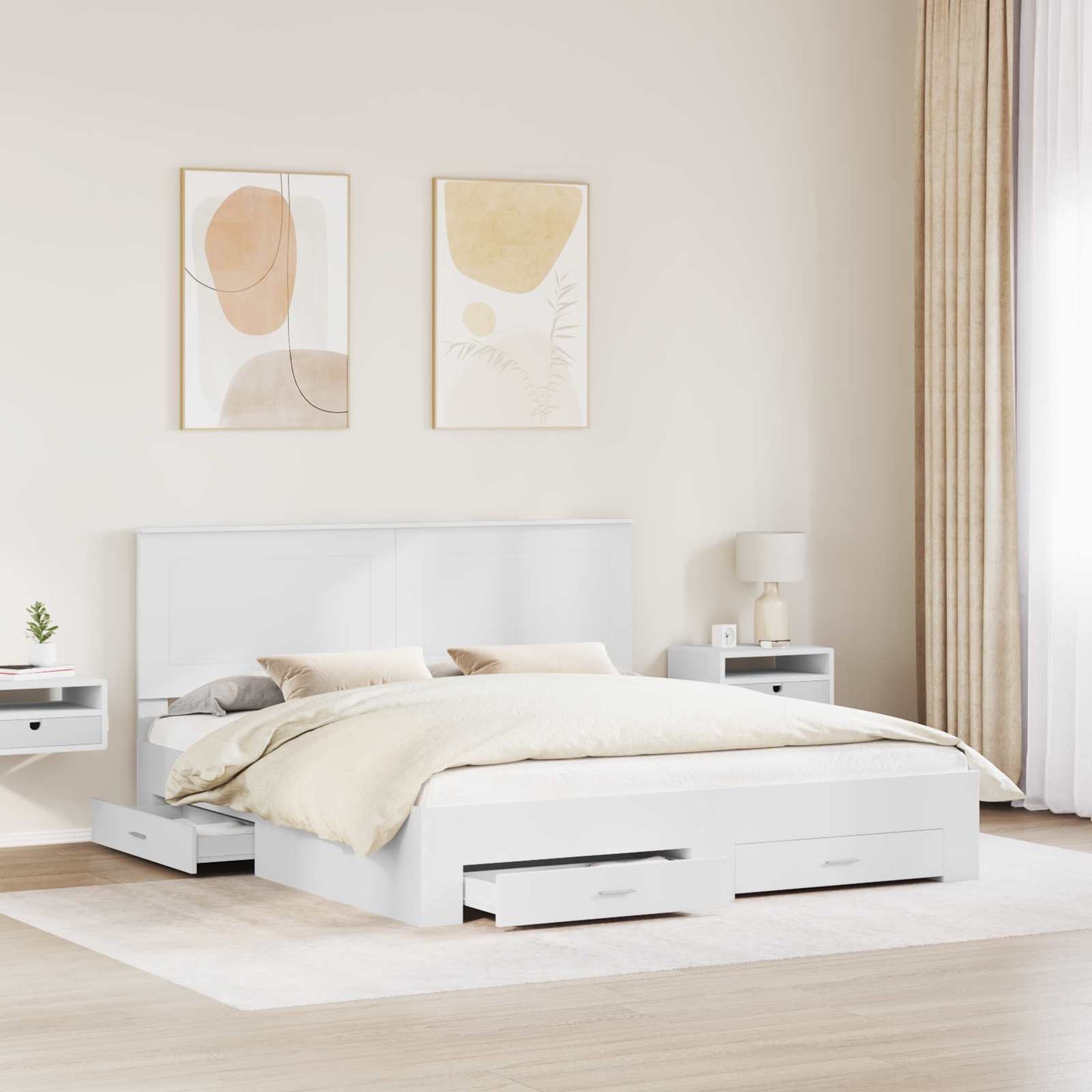 vidaXL Bed Frame with Headboard White 180 x 200 cm Engineered Wood