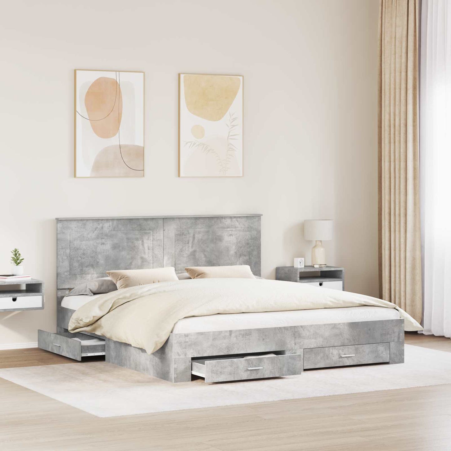 vidaXL Bed Frame Concrete Grey 180 x 200 cm Engineered Wood