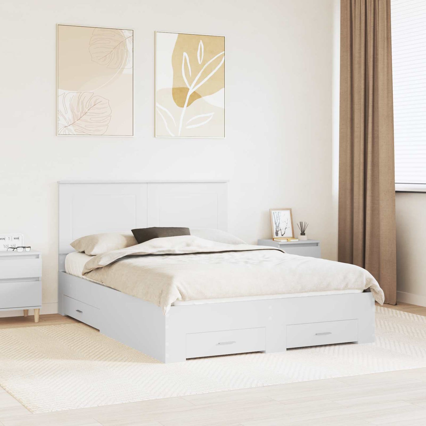 vidaXL Bed Frame with Headboard White 160 x 200 cm Engineered Wood