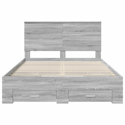vidaXL Bed Frame with Drawer Grey Sonoma 150 x 200 cm Engineered Wood