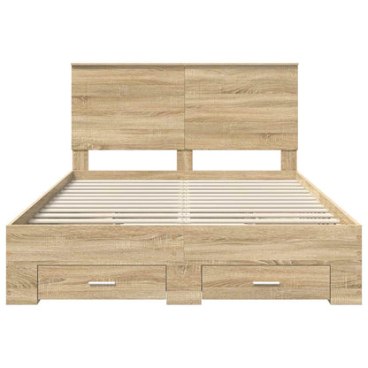 vidaXL Bed Frame with Drawer Sonoma Oak 140 x 190 cm Engineered Wood