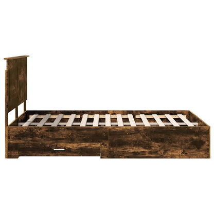 vidaXL Bed Frame with Drawer Smoked Oak 140 x 190 cm Engineered Wood