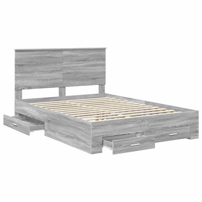 vidaXL Bed Frame with Drawer Grey Sonoma 140 x 190 cm Engineered Wood