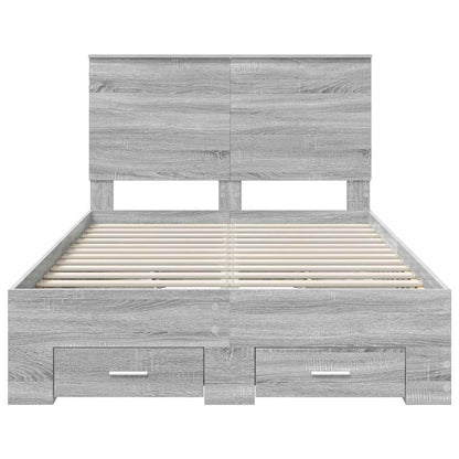 vidaXL Bed Frame with Drawer Grey Sonoma 135 x 190 cm Engineered Wood
