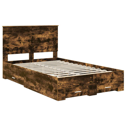 vidaXL Bed Frame with Drawer Smoked Oak 120 x 190 cm Engineered Wood