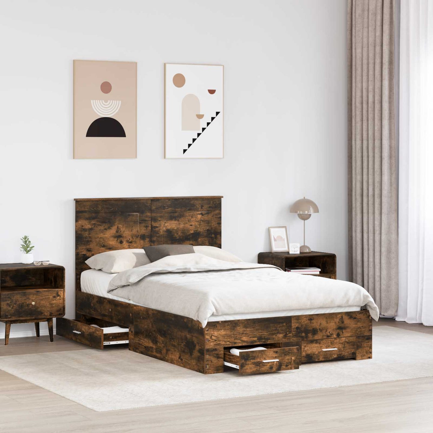 vidaXL Bed Frame with Drawer Smoked Oak 120 x 200 cm Engineered Wood