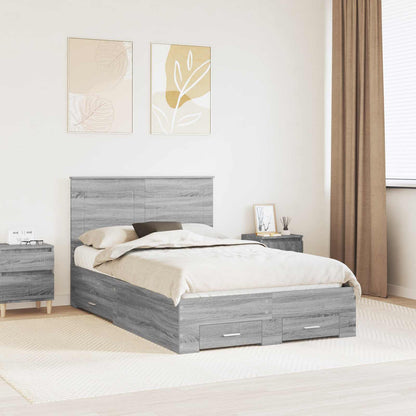 vidaXL Bed Frame with Drawer Grey Sonoma 120 x 200 cm Engineered Wood