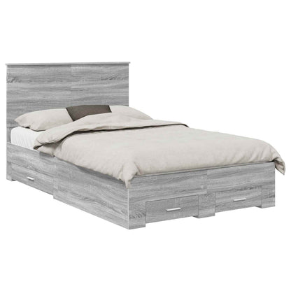 vidaXL Bed Frame with Drawer Grey Sonoma 120 x 200 cm Engineered Wood