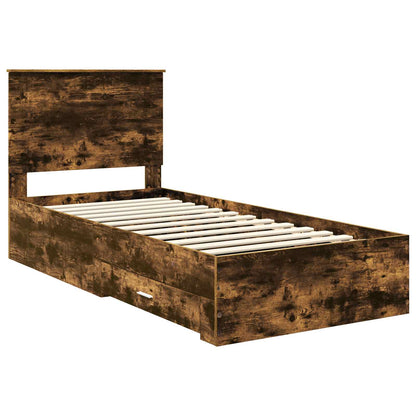 vidaXL Bed Frame with Drawer Smoked Oak 100 x 200 cm Engineered Wood