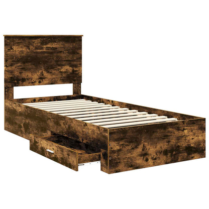 vidaXL Bed Frame with Drawer Smoked Oak 100 x 200 cm Engineered Wood