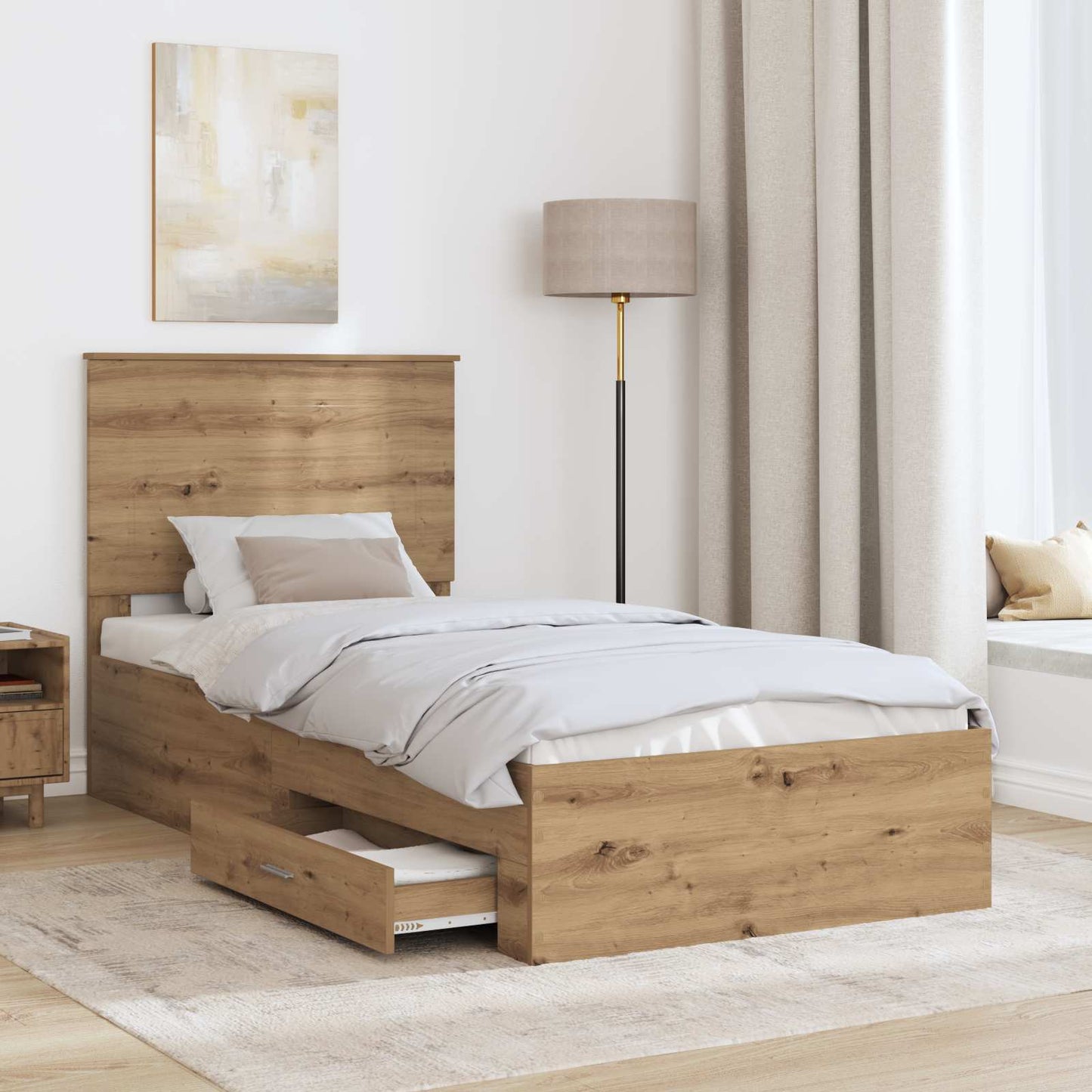 vidaXL Bed Frame with Drawer Artisan Oak 100 x 200 cm Engineered Wood