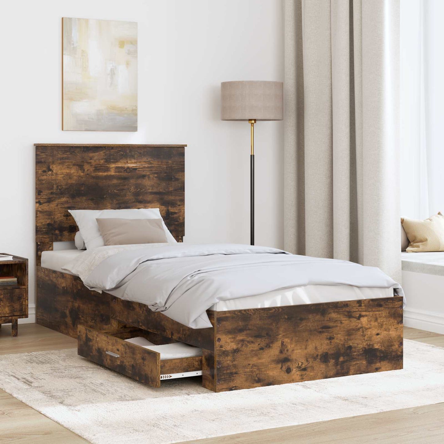vidaXL Bed Frame with Headboard Smoked Oak 90 x 190 cm Engineered Wood