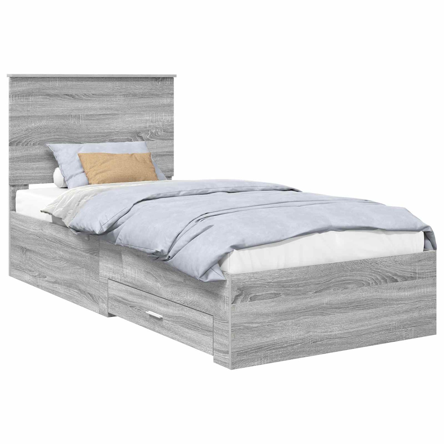vidaXL Bed Frame with Drawer Grey Sonoma 90 x 190 cm Engineered Wood