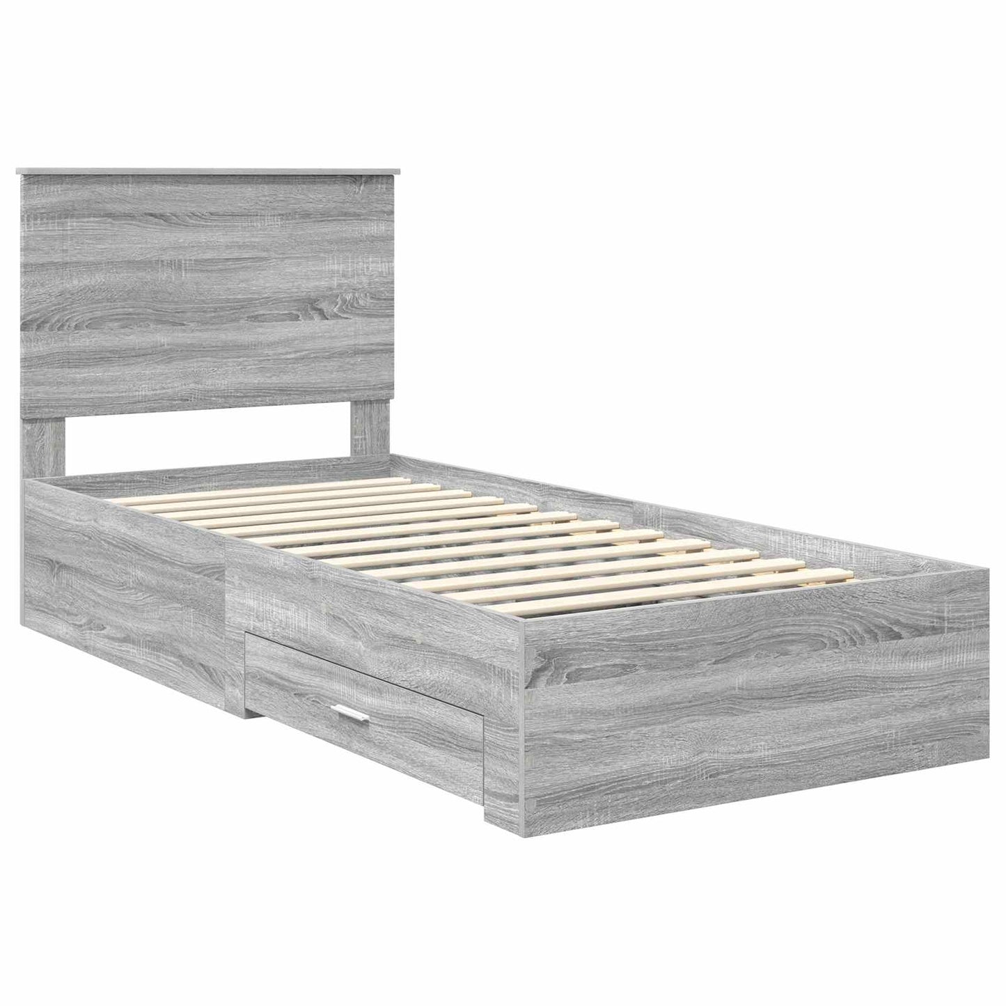 vidaXL Bed Frame with Drawer Grey Sonoma 90 x 190 cm Engineered Wood