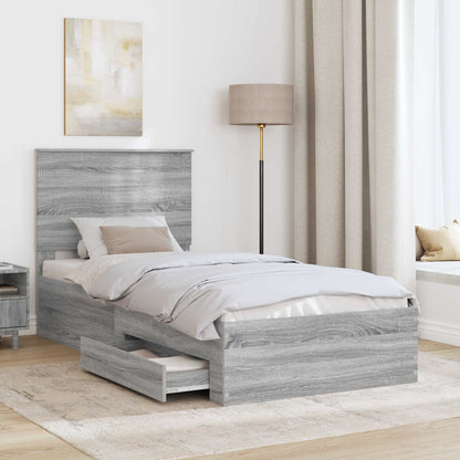 vidaXL Bed Frame with Drawer Grey Sonoma 90 x 200 cm Engineered Wood