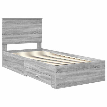 vidaXL Bed Frame with Drawer Grey Sonoma 90 x 200 cm Engineered Wood