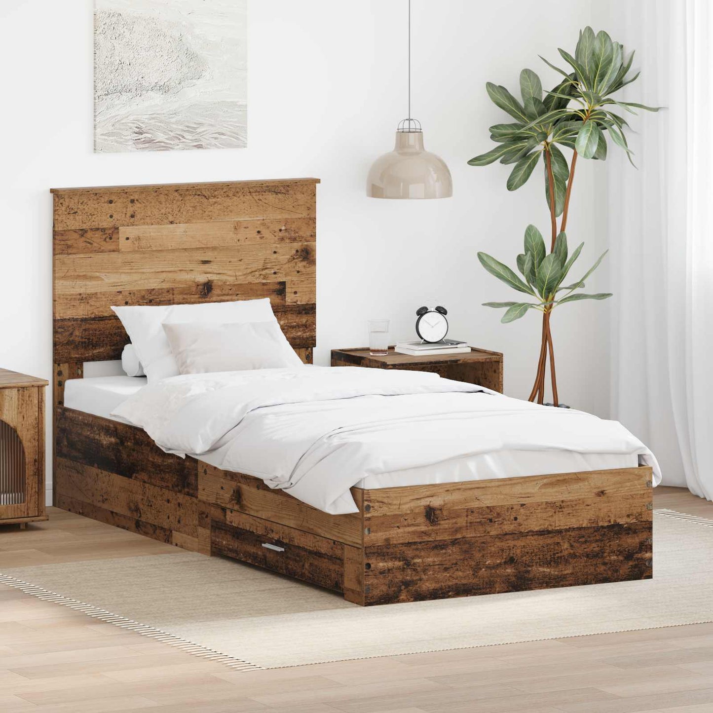 vidaXL Bed Frame with Headboard Old Wood 90 x 200 cm Engineered Wood