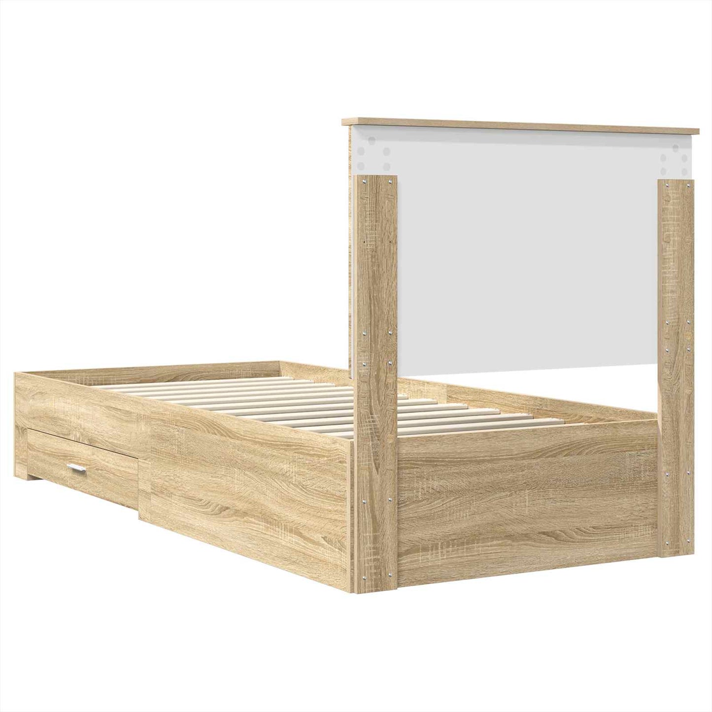 vidaXL Bed Frame Sonoma Oak and Silver 75 x 190 cm Engineered Wood