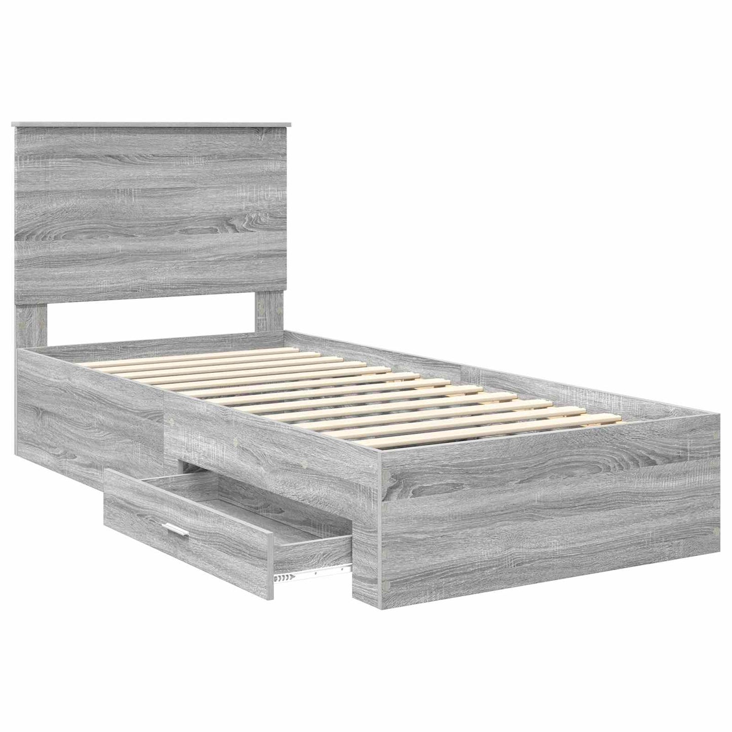 vidaXL Bed Frame Grey Sonoma and Silver 75 x 190 cm Engineered Wood
