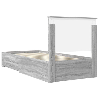 vidaXL Bed Frame Grey Sonoma and Silver 75 x 190 cm Engineered Wood