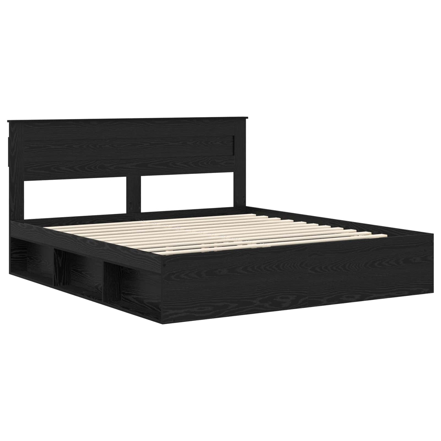 vidaXL Bed Frame with Headboard Black 200 x 200 cm Solid Pine Wood