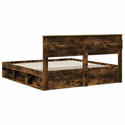 vidaXL Bed Frame Smoked Oak 200 x 200 cm Solid Pine Wood