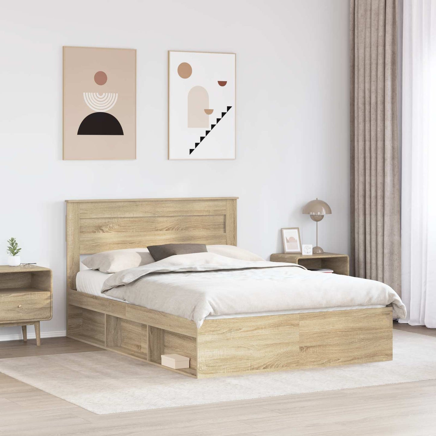 vidaXL Bed Frame with Storage Sonoma Oak 150 x 200 cm Solid Pine Wood