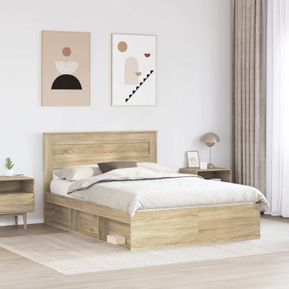 vidaXL Bed Frame with Storage Sonoma Oak 150 x 200 cm Solid Pine Wood