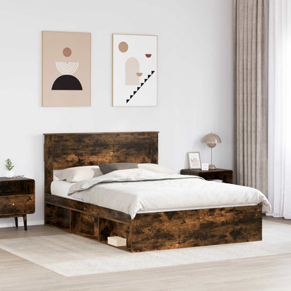 vidaXL Bed Frame with Storage Smoked Oak 150 x 200 cm Solid Pine Wood