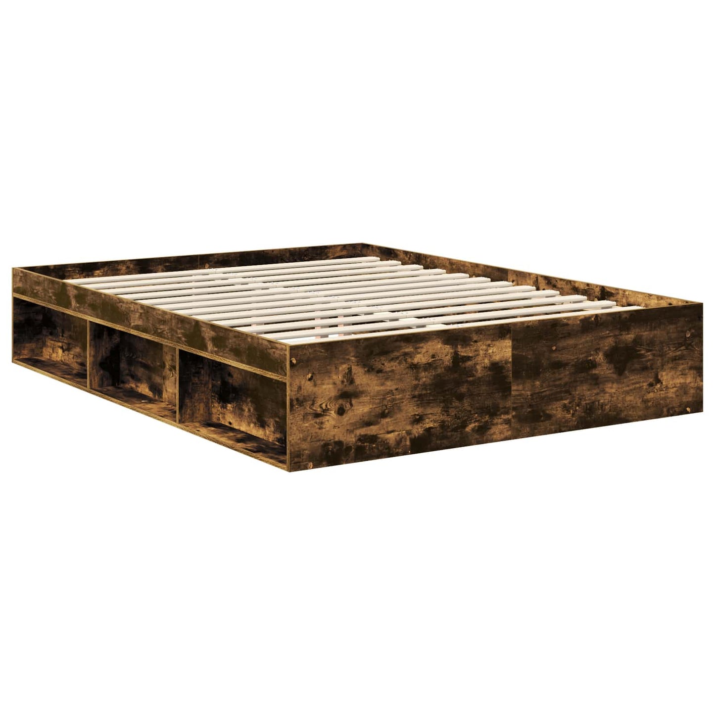 vidaXL Bed Frame with Storage Smoked Oak 150 x 200 cm Solid Pine Wood