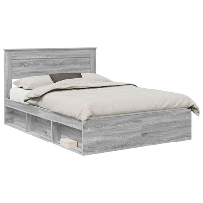 vidaXL Bed Frame with Storage Grey Sonoma 150 x 200 cm Solid Pine Wood