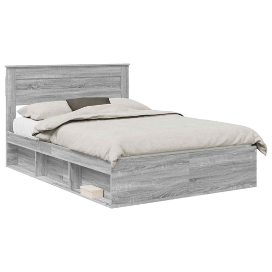vidaXL Bed Frame with Storage Grey Sonoma 150 x 200 cm Solid Pine Wood