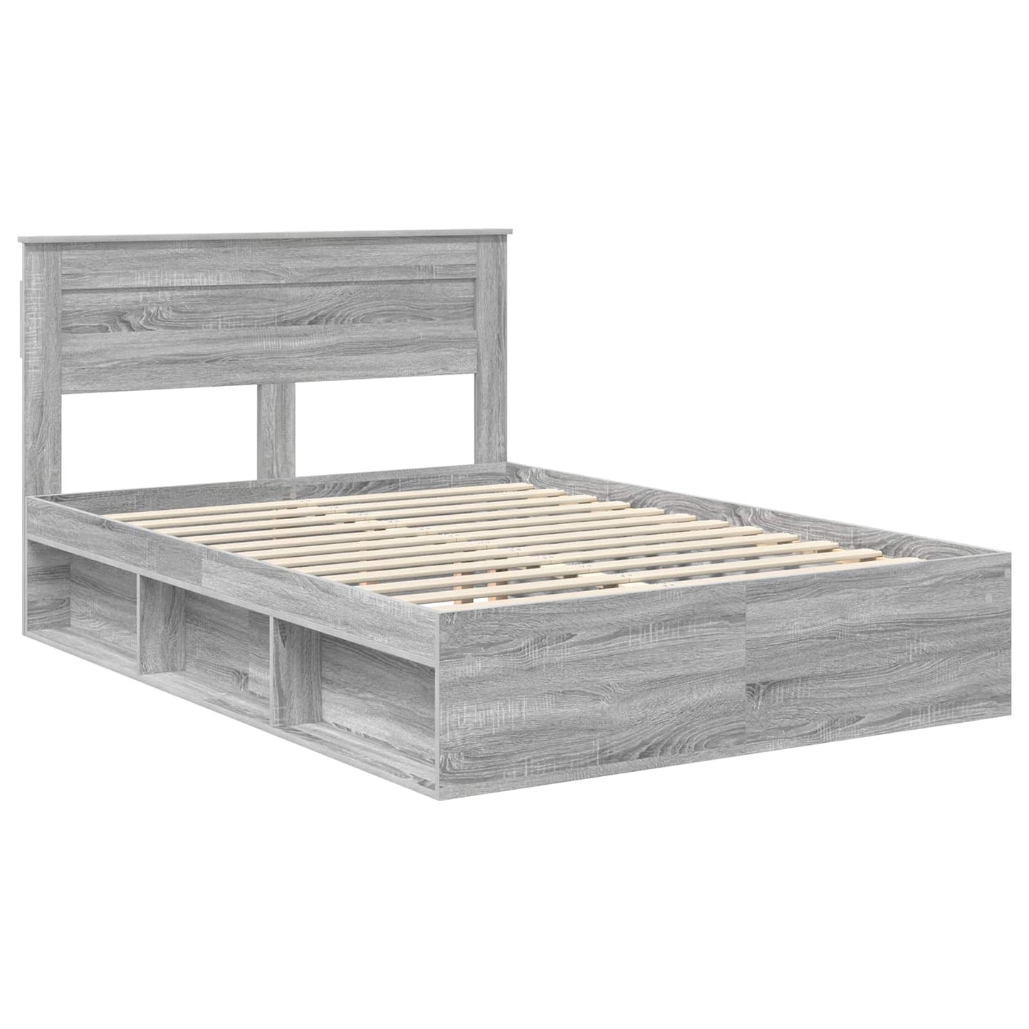 vidaXL Bed Frame with Storage Grey Sonoma 150 x 200 cm Solid Pine Wood