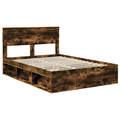 vidaXL Bed Frame with Storage Smoked Oak 140 x 190 cm Solid Pine Wood