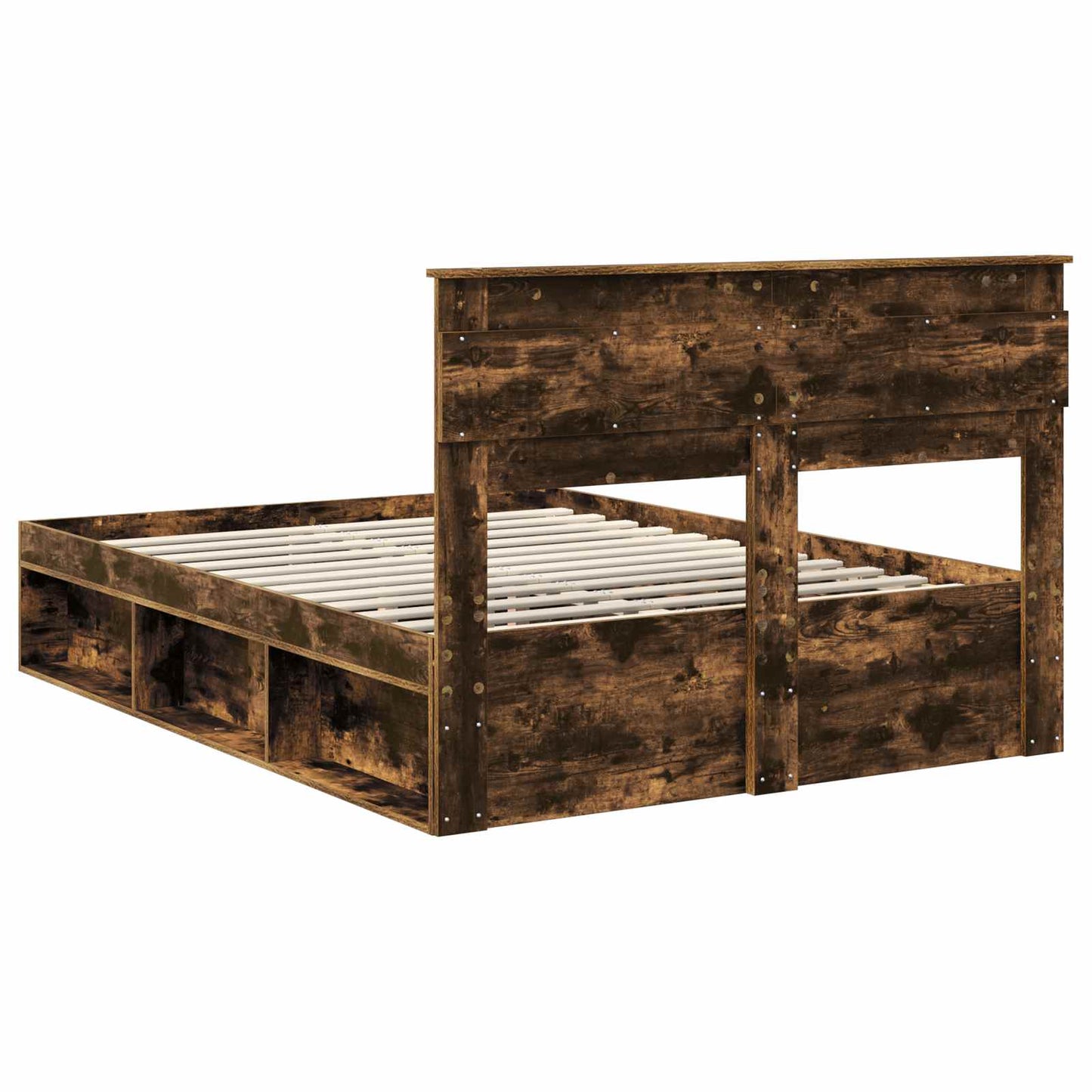 vidaXL Bed Frame with Storage Smoked Oak 140 x 190 cm Solid Pine Wood