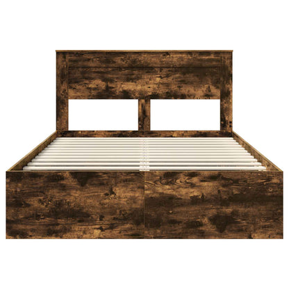 vidaXL Bed Frame with Storage Smoked Oak 140 x 190 cm Solid Pine Wood