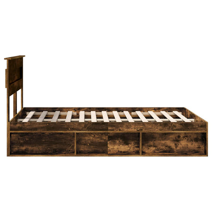 vidaXL Bed Frame with Storage Smoked Oak 140 x 190 cm Solid Pine Wood