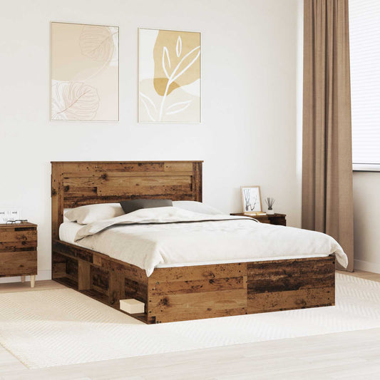 vidaXL Bed Frame with Headboard Old Wood 140 x 190 cm Solid Pine Wood