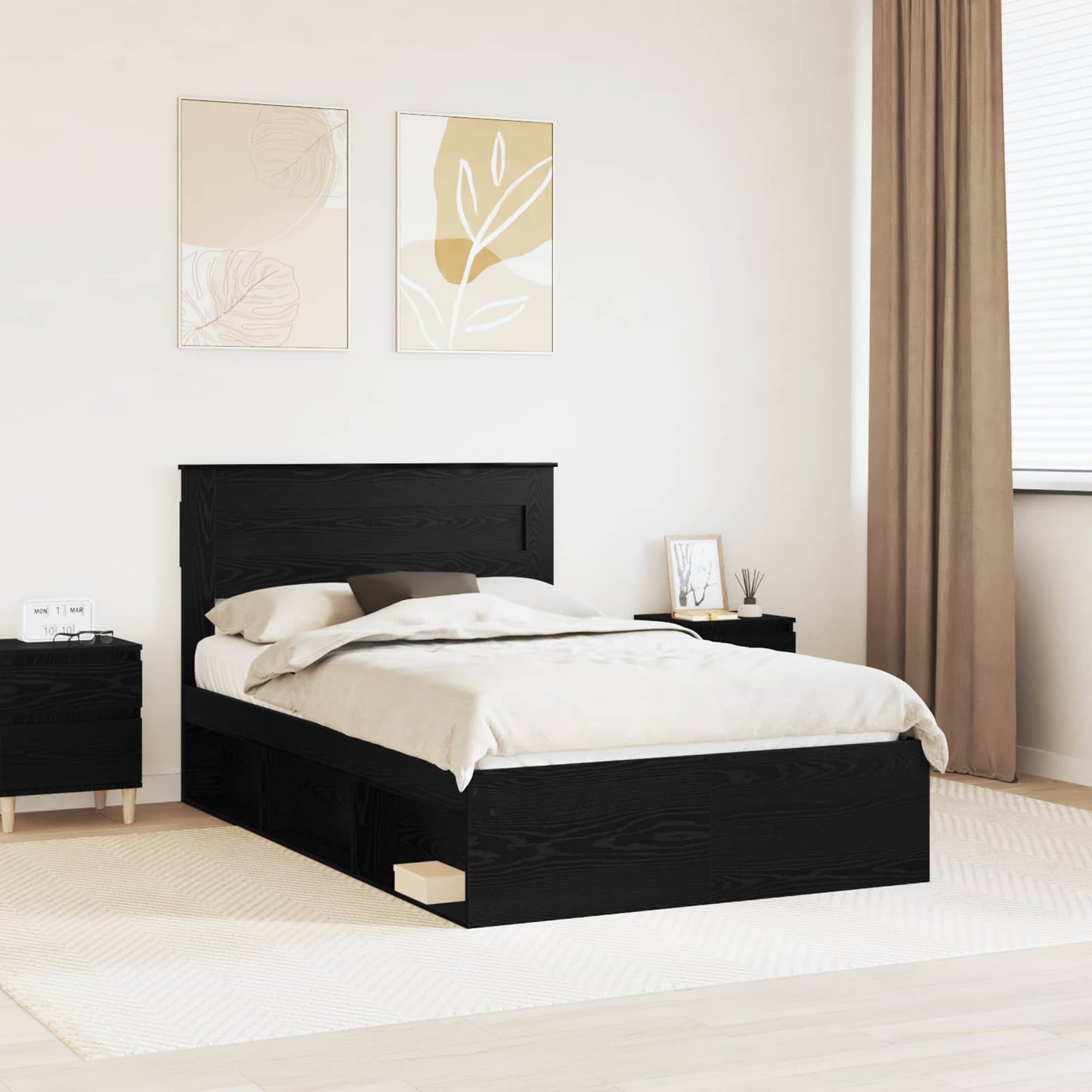 vidaXL Bed Frame with Headboard Black 135 x 190 cm Solid Pine Wood