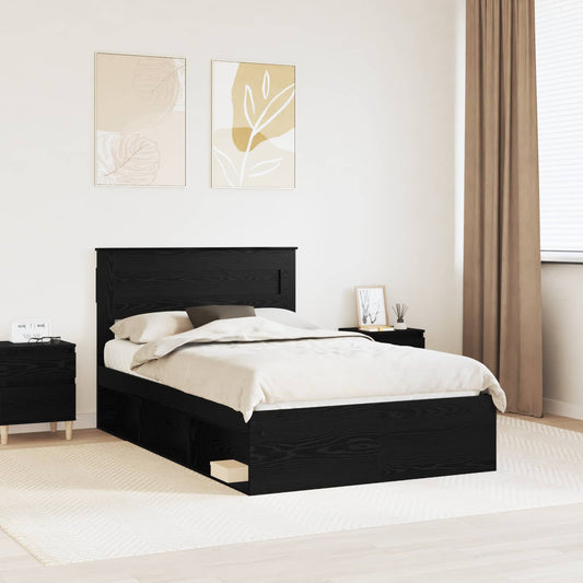 vidaXL Bed Frame with Headboard Black 135 x 190 cm Solid Pine Wood