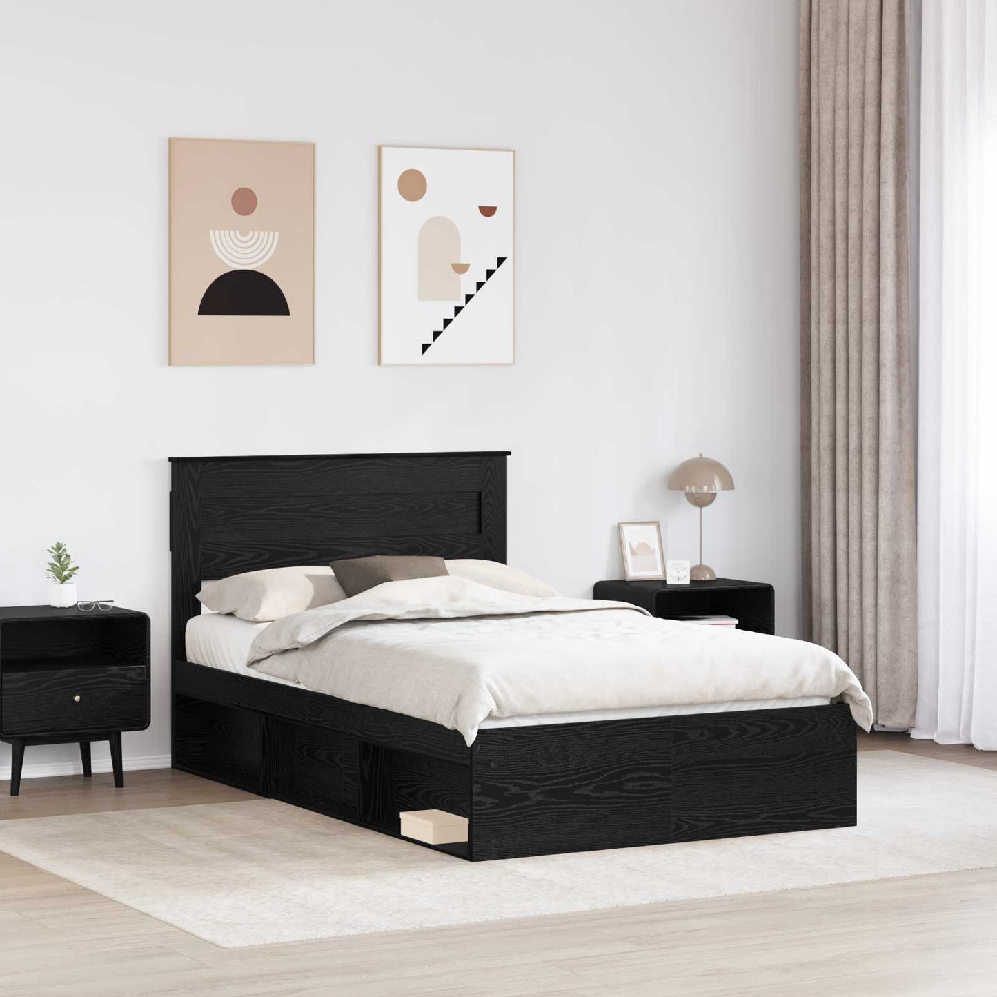 vidaXL Bed Frame with Headboard Black 135 x 190 cm Solid Pine Wood