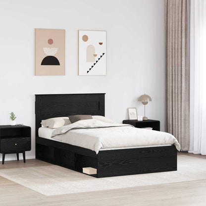 vidaXL Bed Frame with Headboard Black 135 x 190 cm Solid Pine Wood