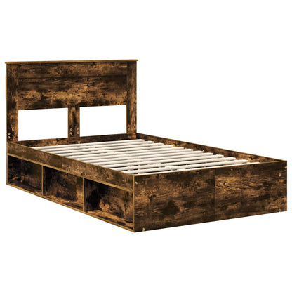 vidaXL Bed Frame with Storage Smoked Oak 135 x 190 cm Solid Pine Wood