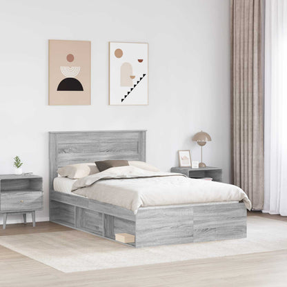 vidaXL Bed Frame with Storage Grey Sonoma 135 x 190 cm Solid Pine Wood