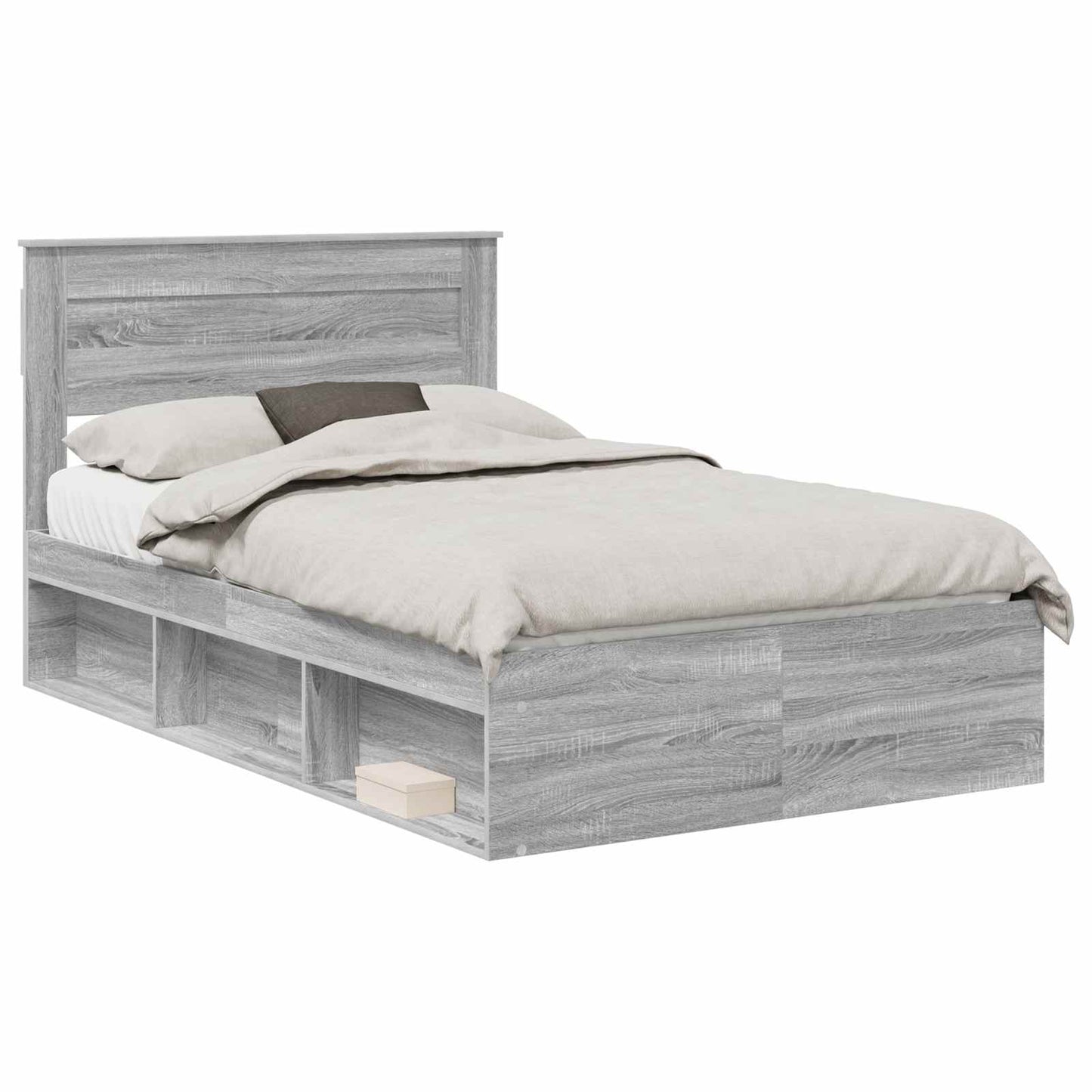 vidaXL Bed Frame with Storage Grey Sonoma 135 x 190 cm Solid Pine Wood
