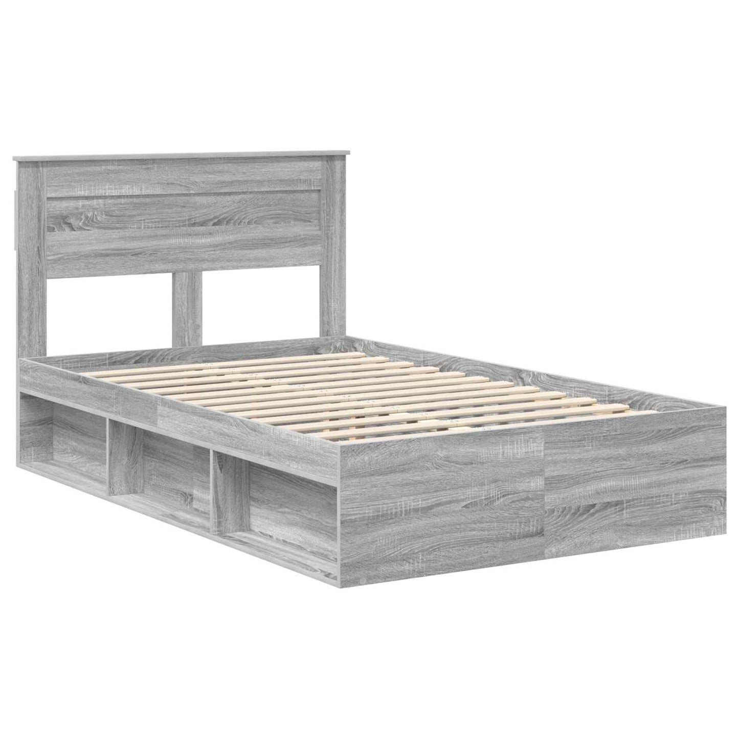 vidaXL Bed Frame with Storage Grey Sonoma 135 x 190 cm Solid Pine Wood